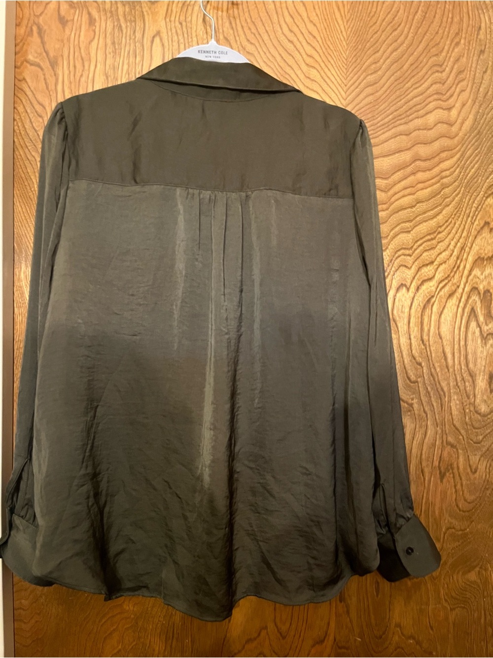 NY Collection Olive Green V-Neck Long Sleeve Blouse - Picture 7 of 9